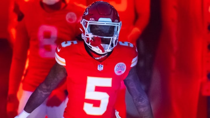 Jan 26, 2025; Kansas City, MO, USA; Kansas City Chiefs wide receiver Hollywood Brown (5) against the Buffalo Bills in the AFC Championship game at GEHA Field at Arrowhead Stadium. Mandatory Credit: Mark J. Rebilas-Imagn Images Jan 26, 2025; Kansas City, MO, USA; Kansas City Chiefs wide receiver Hollywood Brown (5) against the Buffalo Bills in the AFC Championship game at GEHA Field at Arrowhead Stadium. Mandatory Credit: Mark J. Rebilas-Imagn Images