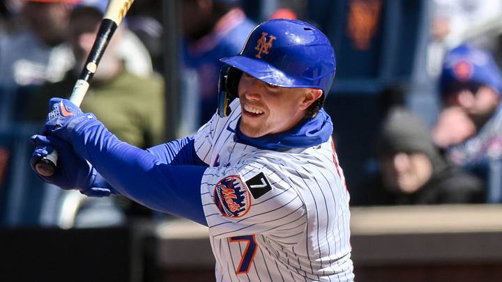 New York Mets third baseman Brett Baty (7) at bat during a game against the Miami Marlins at Citi Field. New York Mets third baseman Brett Baty (7) at bat during a game against the Miami Marlins at Citi Field.