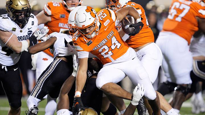 Oklahoma State Cowboys running back Caleb Hawkins. Oklahoma State Cowboys running back Caleb Hawkins.