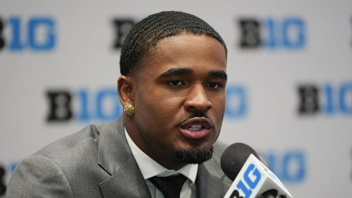 Jul 24, 2025; Las Vegas, NV, USA; USC safety Kamari Ramsey speaks to the media during the Big Ten NCAA college football media days at Mandalay Bay Resort. Jul 24, 2025; Las Vegas, NV, USA; USC safety Kamari Ramsey speaks to the media during the Big Ten NCAA college football media days at Mandalay Bay Resort.