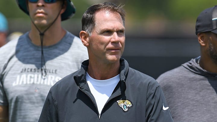 Jacksonville Jaguars general manager Trent Baalke walks off the field after the organized team activity session Monday, June 3, 2024 at EverBank Stadium's Miller Electric Center in Jacksonville, Fla. Jacksonville Jaguars general manager Trent Baalke walks off the field after the organized team activity session Monday, June 3, 2024 at EverBank Stadium's Miller Electric Center in Jacksonville, Fla.