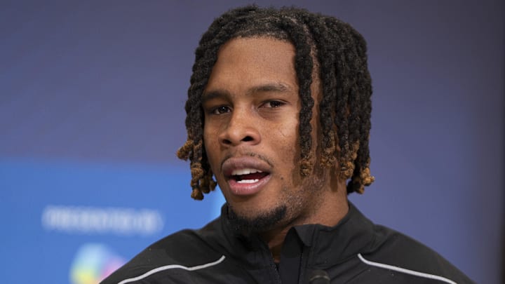 Feb 26, 2026; Indianapolis, IN, USA; Arizona State defensive back Keith Abney II (DB01) speaks to members of the media during the NFL Combine at the Indiana Convention Center. Mandatory Credit: Jacob Musselman-Imagn Images Feb 26, 2026; Indianapolis, IN, USA; Arizona State defensive back Keith Abney II (DB01) speaks to members of the media during the NFL Combine at the Indiana Convention Center. Mandatory Credit: Jacob Musselman-Imagn Images