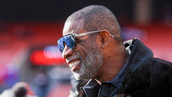Deion Sanders on the sidelines of a Cleveland Browns game Deion Sanders on the sidelines of a Cleveland Browns game