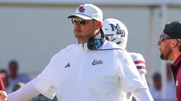 Mississippi State Bulldogs head coach Jeff Lebby looks on against the Tennessee Volunteers during the first half at Davis Wade Stadium at Scott Field.