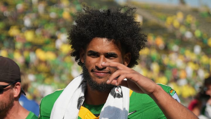 Oregon Ducks quarterback Dante Moore after the win over Montana State Oregon Ducks quarterback Dante Moore after the win over Montana State