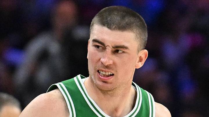 Apr 26, 2026; Philadelphia, Pennsylvania, USA; Boston Celtics guard Payton Pritchard (11) reacts after making a three point basket against the Philadelphia 76ers during the second half at Xfinity Mobile Arena. Mandatory Credit: Eric Hartline-Imagn Images