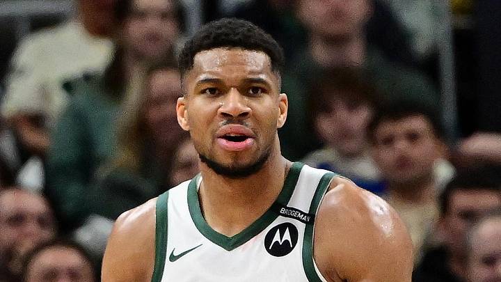 Mar 13, 2025; Milwaukee, Wisconsin, USA; Milwaukee Bucks forward Giannis Antetokounmpo (34) reacts in the third quarter against the Los Angeles Lakers at Fiserv Forum. Mandatory Credit: Benny Sieu-Imagn Images