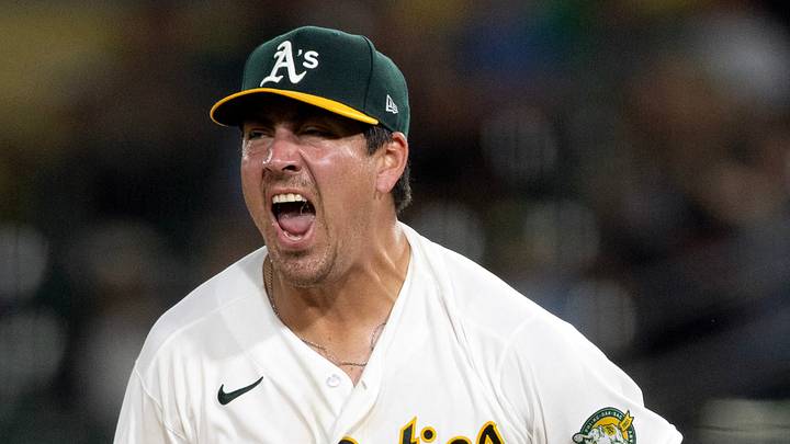 Aug 28, 2026; West Sacramento, California, USA; Athletics starting pitcher Jacob Lopez (57) reacts to striking out Baltimore Orioles first baseman Coby Mayo (16) during the fifth inning at Sutter Health Park. Mandatory Credit: D. Ross Cameron-Imagn Images Aug 28, 2026; West Sacramento, California, USA; Athletics starting pitcher Jacob Lopez (57) reacts to striking out Baltimore Orioles first baseman Coby Mayo (16) during the fifth inning at Sutter Health Park. Mandatory Credit: D. Ross Cameron-Imagn Images