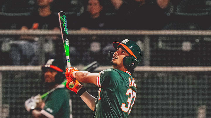Miami freshman catcher Alonzo Alverez with his first home run of the season against Indiana State Miami freshman catcher Alonzo Alverez with his first home run of the season against Indiana State