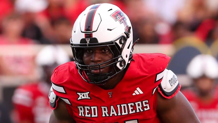 Texas Tech's David Bailey prepares to rush the Arkansas-Pine Bluff offene during a non-conference football game, Saturday, August 30, 2025, at Jones AT&T Stadium. Texas Tech's David Bailey prepares to rush the Arkansas-Pine Bluff offene during a non-conference football game, Saturday, August 30, 2025, at Jones AT&T Stadium.