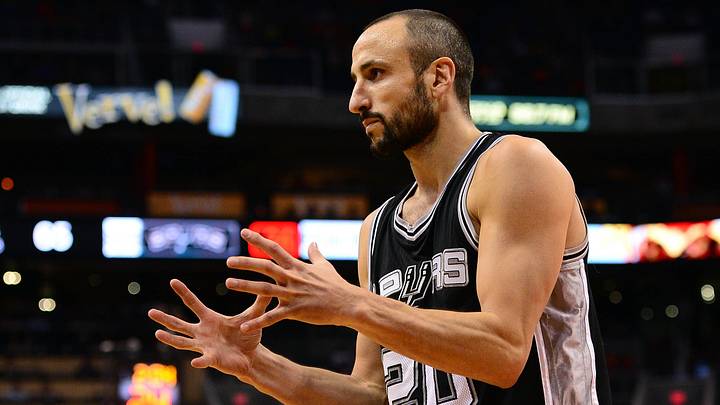 Oct 31, 2014; Phoenix, AZ, USA; San Antonio Spurs guard Manu Ginobili (20) reacts to a call in the second half against the Phoenix Suns at US Airways Center. The Suns won 94 - 89. Mandatory Credit: Jennifer Stewart-USA TODAY Sports