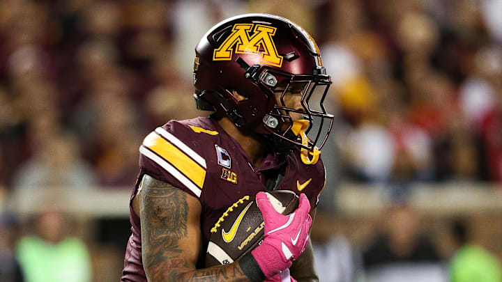 Oct 17, 2025; Minneapolis, Minnesota, USA; Minnesota Golden Gophers running back Darius Taylor (1) runs the ball against the Nebraska Cornhuskers during the second half at Huntington Bank Stadium. Mandatory Credit: Matt Krohn-Imagn Images Oct 17, 2025; Minneapolis, Minnesota, USA; Minnesota Golden Gophers running back Darius Taylor (1) runs the ball against the Nebraska Cornhuskers during the second half at Huntington Bank Stadium. Mandatory Credit: Matt Krohn-Imagn Images