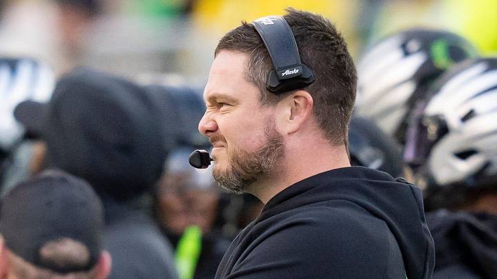 Oregon head coach Dan Lanning looks on as the Oregon Ducks host the Wisconsin Badgers on Oct. 25, 2025, at Autzen Stadium in Eugene, Oregon. Oregon head coach Dan Lanning looks on as the Oregon Ducks host the Wisconsin Badgers on Oct. 25, 2025, at Autzen Stadium in Eugene, Oregon.
