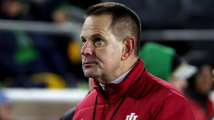 Dec 20, 2024; Notre Dame, Indiana, USA; Indiana Hoosiers head coach Curt Cignetti before a first round playoff game against the Notre Dame Fighting Irish at Notre Dame Stadium. 