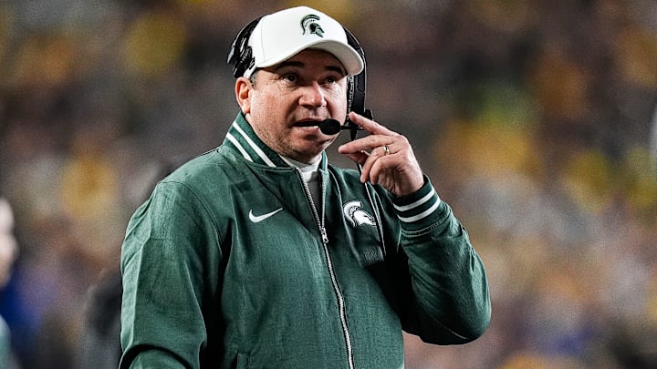 Michigan State head coach Jonathan Smith watches a play against Michigan during the first half at Michigan Stadium in Ann Arbor on Saturday, Oct. 26, 2024.