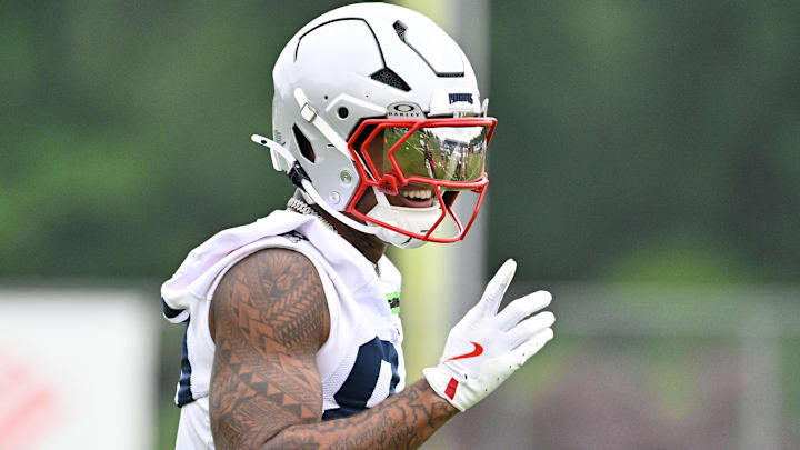 Jun 9, 2025; Foxborough, MA, USA; New England Patriots wide receiver Kendrick Bourne (84) during a break in drills at minicamp at Gillette Stadium. Mandatory Credit: Eric Canha-Imagn Images