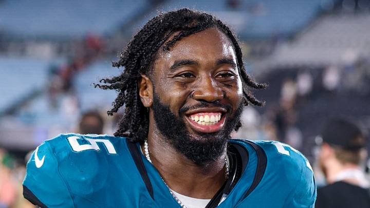 Aug 28, 2026; Jacksonville, Florida, USA; Jacksonville Jaguars linebacker Jalen McLeod (35) looks on after a preseason game against the Tampa Bay Buccaneers at EverBank Stadium. 