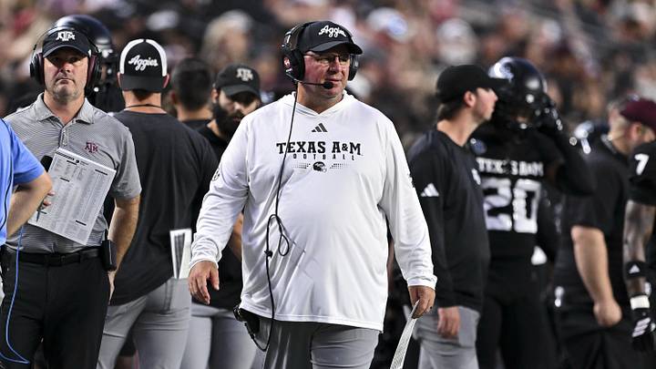 Texas A&M Aggies head coach Mike Elko looks on during the first half against the Mississippi State Bulldogs at Kyle Field. 