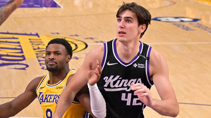 Oct 8, 2026; Los Angeles, California, USA; Sacramento Kings center Maxime Raynaud (42) boxes out Los Angeles Lakers guard Bronny James (9) in the second half at Crypto.com Arena. Mandatory Credit: Jayne Kamin-Oncea-Imagn Images Oct 8, 2026; Los Angeles, California, USA; Sacramento Kings center Maxime Raynaud (42) boxes out Los Angeles Lakers guard Bronny James (9) in the second half at Crypto.com Arena. Mandatory Credit: Jayne Kamin-Oncea-Imagn Images
