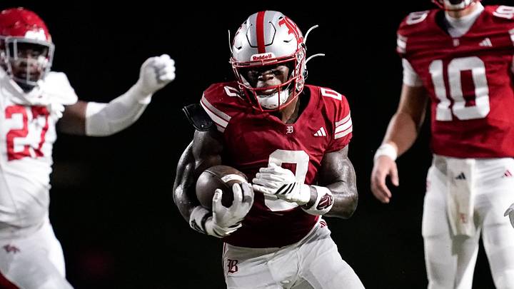 Baylor's David Gabriel Georges (0) runs the ball against Brentwood Academy during the first half at Baylor in Chattanooga, Tenn., Thursday, Aug. 20, 2026.