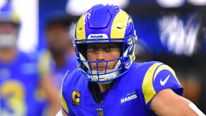 Dec 14, 2025; Inglewood, California, USA; Los Angeles Rams quarterback Matthew Stafford (9) runs the ball during the third quarter against the Detroit Lions at SoFi Stadium. Mandatory Credit: Gary A. Vasquez-Imagn Images Dec 14, 2025; Inglewood, California, USA; Los Angeles Rams quarterback Matthew Stafford (9) runs the ball during the third quarter against the Detroit Lions at SoFi Stadium. Mandatory Credit: Gary A. Vasquez-Imagn Images