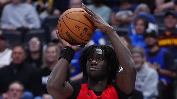 Portland Trail Blazers guard Sidy Cissoko lines up a shot in the second half.