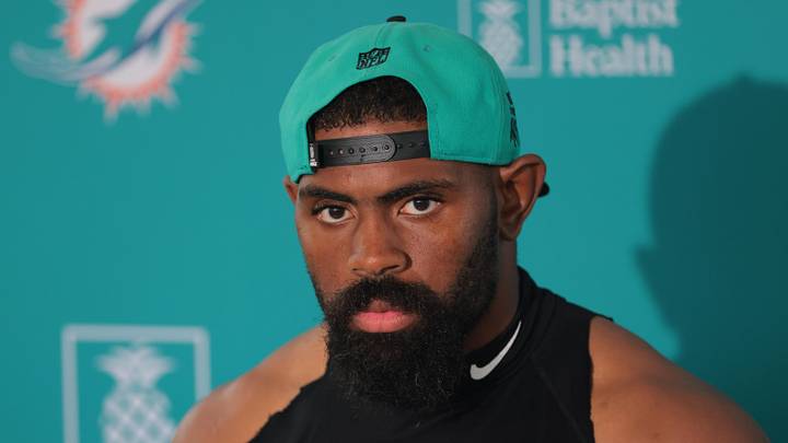 Jul 23, 2025; Miami Gardens, FL, USA; Miami Dolphins linebacker Jordyn Brooks (20) speaks to reporters during training camp at Baptist Health Training Complex. Mandatory Credit: Sam Navarro-Imagn Images Jul 23, 2025; Miami Gardens, FL, USA; Miami Dolphins linebacker Jordyn Brooks (20) speaks to reporters during training camp at Baptist Health Training Complex. Mandatory Credit: Sam Navarro-Imagn Images