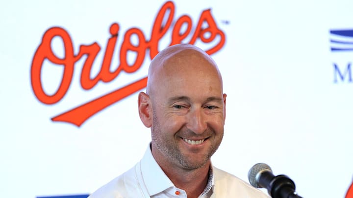 Nov 4, 2025; Baltimore, MD, USA; Craig Albernaz is introduced as the new Baltimore Orioles manager at Warehouse Bar. Mandatory Credit: Daniel Kucin Jr.-Imagn Images