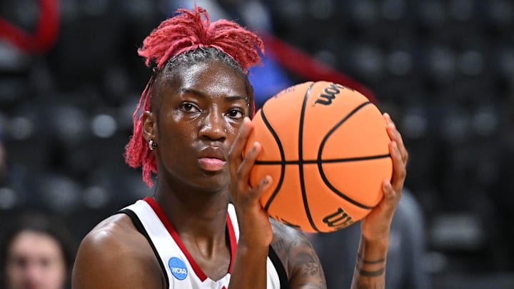 Mar 28, 2025; Spokane, WA, USA; NC State Wolfpack guard Saniya Rivers (22) warms up during the Sweet 16 NCAA Tournament basketball game at Spokane Arena. Mandatory Credit: James Snook-Imagn Images Mar 28, 2025; Spokane, WA, USA; NC State Wolfpack guard Saniya Rivers (22) warms up during the Sweet 16 NCAA Tournament basketball game at Spokane Arena. Mandatory Credit: James Snook-Imagn Images