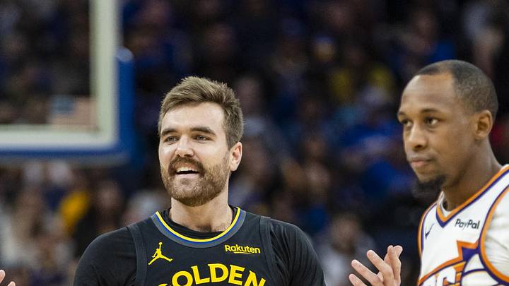 Dec 20, 2025; San Francisco, California, USA; Golden State Warriors guard Pat Spencer (61) reacts during the third quarter against the Phoenix Suns at Chase Center. Mandatory Credit: John Hefti-Imagn Images