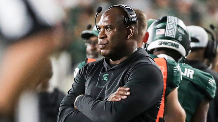 Michigan State head coach Mel Tucker watches a play against Central Michigan during the first half at Spartan Stadium in East Lansing on Friday, Sept. 1, 2023.