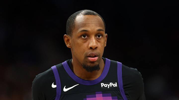 Apr 8, 2026; Phoenix, Arizona, USA; Phoenix Suns guard Jamaree Bouyea (17) against the Dallas Mavericks at Mortgage Matchup Center. Mandatory Credit: Mark J. Rebilas-Imagn Images
