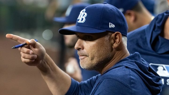 Tampa Bay Rays manager Kevin Cash reacts against the Arizona Diamondbacks at Chase Field. Tampa Bay Rays manager Kevin Cash reacts against the Arizona Diamondbacks at Chase Field.