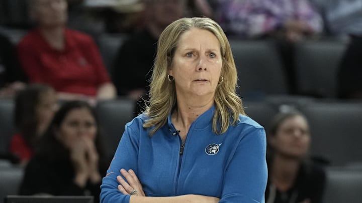 Aug 2, 2025; Las Vegas, Nevada, USA; Minnesota Lynx head coach Cheryl Reeve looks on in the third quarter of their game against the Las Vegas Aces at Michelob Ultra Arena. Mandatory Credit: Candice Ward-Imagn Images