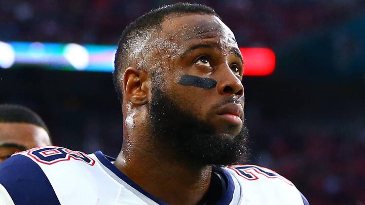 Feb 5, 2017; Houston, TX, USA; New England Patriots running back James White (28) against the Atlanta Falcons during Super Bowl LI at NRG Stadium. Mandatory Credit: Mark J. Rebilas-Imagn Images