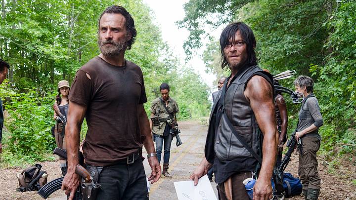 Lauren Cohan as Maggie Greene, Steven Yeun as Glenn Rhee, Josh McDermitt as Dr. Eugene Porter, Christian Serratos as Rosita Espinosa, Andrew Lincoln as Rick Grimes, Sonequa Martin-Green as Sasha, Norman Reedus as Daryl Dixon and Melissa McBride as Carol Peletier - The Walking Dead _ Season 5, Episode 10 Lauren Cohan as Maggie Greene, Steven Yeun as Glenn Rhee, Josh McDermitt as Dr. Eugene Porter, Christian Serratos as Rosita Espinosa, Andrew Lincoln as Rick Grimes, Sonequa Martin-Green as Sasha, Norman Reedus as Daryl Dixon and Melissa McBride as Carol Peletier - The Walking Dead _ Season 5, Episode 10
