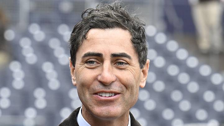 Mar 27, 2025; San Diego, California, USA; San Diego Padres general manager A.J. Preller looks on before an Opening Day baseball game between the San Diego Padres and the Atlanta Braves at Petco Park. Mandatory Credit: Denis Poroy-Imagn Images
