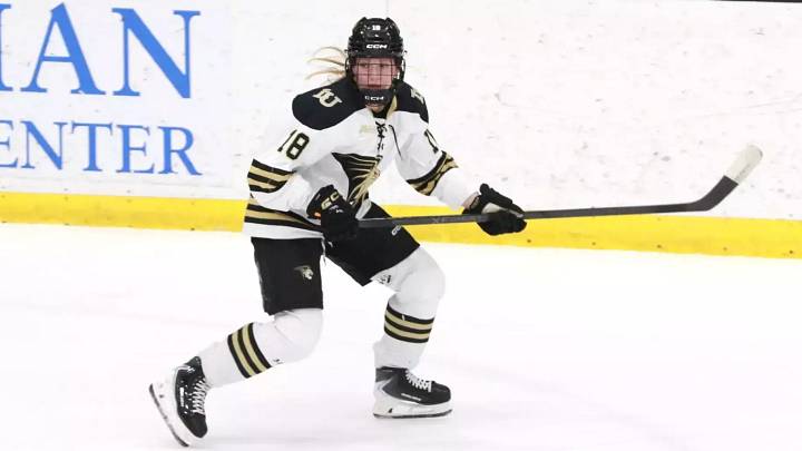 Elina Zilliox scored one of Lindenwood's five goals to open the 2026-27 women's college hockey season. Elina Zilliox scored one of Lindenwood's five goals to open the 2026-27 women's college hockey season.
