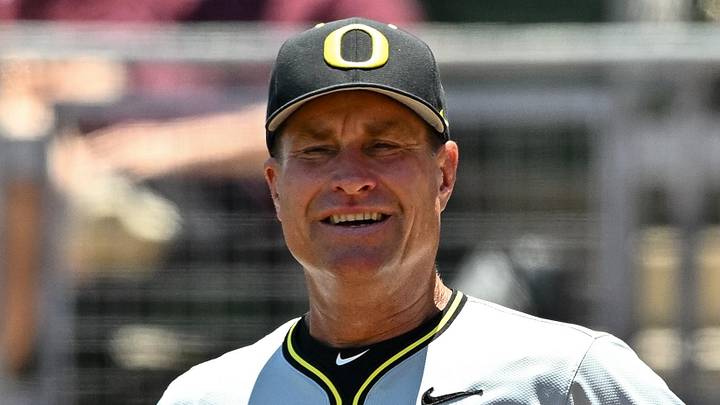 Jun 8, 2024; College Station, TX, USA; Oregon head coach Mark Wasikowski looks on prior to the game against the Texas A&M at Olsen Field, Blue Bell Park Mandatory Credit: Maria Lysaker-Imagn Images