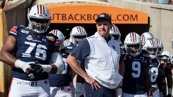 Auburn head coach Gus Malzahn waits to take the field with his team during the Outback Bowl at Auburn head coach Gus Malzahn waits to take the field with his team during the Outback Bowl at