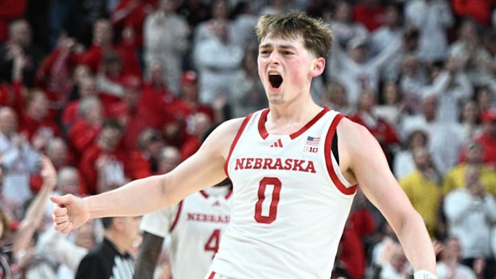 Nebraska guard Connor Essegian reacts after scoring against Minnesota last month.