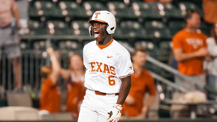 Texas Longhorns' outfielder Anthony Pack Jr. celebrates a grand slam against the USC Upstate Spartans. Texas Longhorns' outfielder Anthony Pack Jr. celebrates a grand slam against the USC Upstate Spartans.