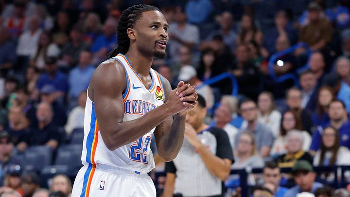 Mar 30, 2026; Oklahoma City, Oklahoma, USA; Oklahoma City Thunder guard Cason Wallace (22) reacts after a play against the Detroit Pistons during overtime at Paycom Center. Mandatory Credit: Alonzo Adams-Imagn Images Mar 30, 2026; Oklahoma City, Oklahoma, USA; Oklahoma City Thunder guard Cason Wallace (22) reacts after a play against the Detroit Pistons during overtime at Paycom Center. Mandatory Credit: Alonzo Adams-Imagn Images