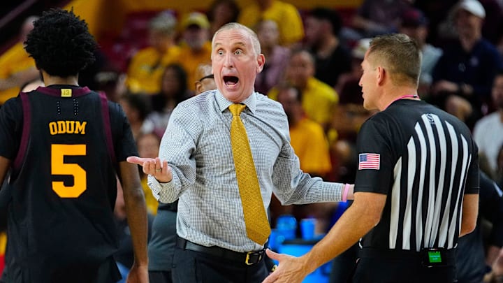 Arizona State head coach Bobby Hurley argues with an official during a game against Arizona at Desert Financial Arena in Tempe, on Jan. 31, 2026. Arizona State head coach Bobby Hurley argues with an official during a game against Arizona at Desert Financial Arena in Tempe, on Jan. 31, 2026.