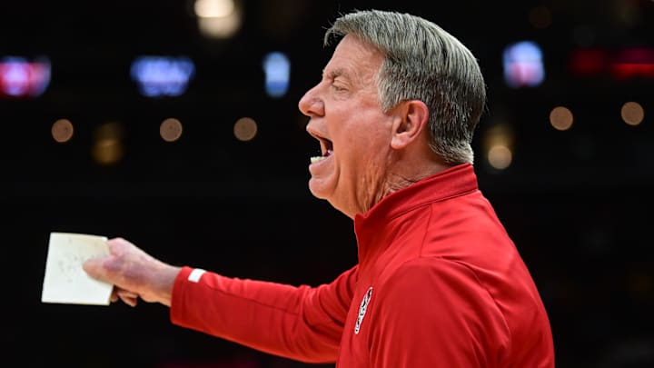 Apr 5, 2024; Cleveland, OH, USA; NC State Wolfpack head coach Wes Moore reacts against the South Carolina Gamecocks in the semifinals of the Final Four of the women's 2024 NCAA Tournament at Rocket Mortgage FieldHouse. Mandatory Credit: Ken Blaze-Imagn Images Apr 5, 2024; Cleveland, OH, USA; NC State Wolfpack head coach Wes Moore reacts against the South Carolina Gamecocks in the semifinals of the Final Four of the women's 2024 NCAA Tournament at Rocket Mortgage FieldHouse. Mandatory Credit: Ken Blaze-Imagn Images