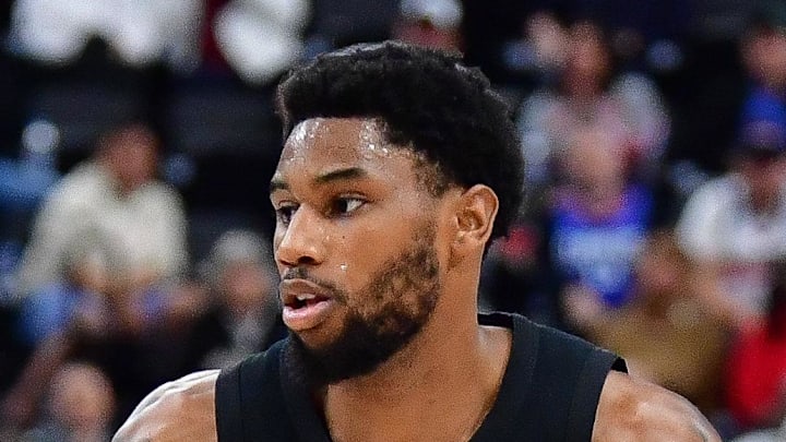 Portland Trail Blazers guard Blake Wesley controls the ball against the Los Angeles Clippers.