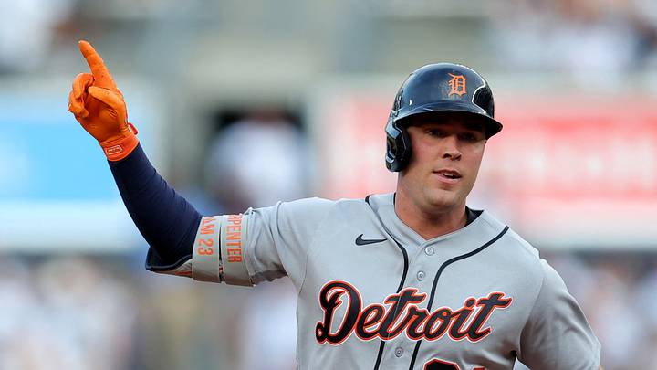 Detroit Tigers right fielder Kerry Carpenter rounds the bases.