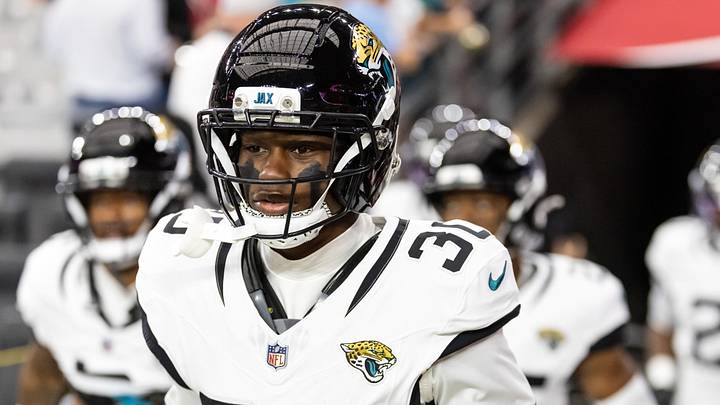 Nov 23, 2025; Glendale, Arizona, USA; Jacksonville Jaguars cornerback Montaric Brown (30) against the Arizona Cardinals at State Farm Stadium. Mandatory Credit: Mark J. Rebilas-Imagn Images