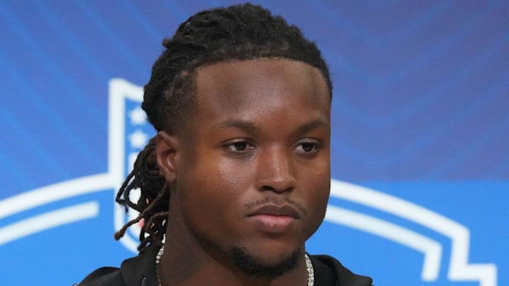 Indiana University running back Roman Hemby speaks to the media at the 2026 NFL Combine.