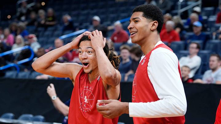 Houston's Kingston Flemings, left, and
Chris Cenac Jr. react during a practice for the first round of the NCAA basketball tournament at Paycom Center in Oklahoma City, Wednesday, March 18, 2026. Houston's Kingston Flemings, left, and
Chris Cenac Jr. react during a practice for the first round of the NCAA basketball tournament at Paycom Center in Oklahoma City, Wednesday, March 18, 2026.